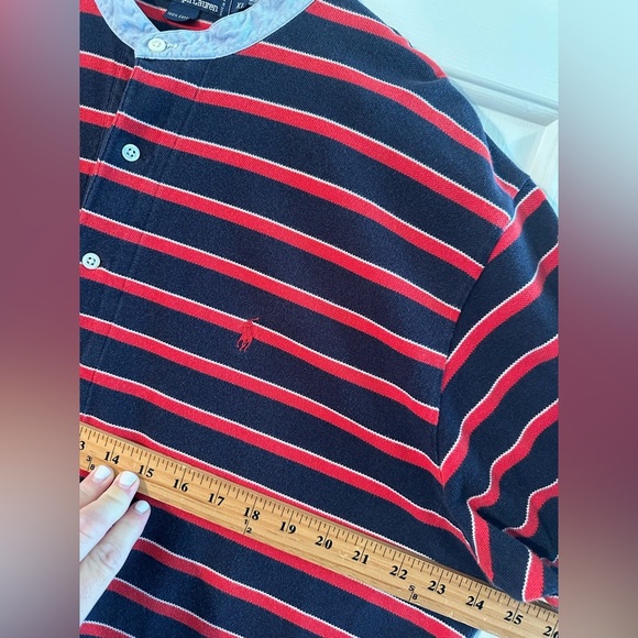 POLO RALPH LAUREN Men’s *RARE* Vintage XL Short Sleeve Cotton Polo BAND COLLAR - Picture 8 of 12